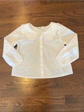 H & M Classic White Ruffle-Collar Button-Up Top - Kids ~ Sz 4T